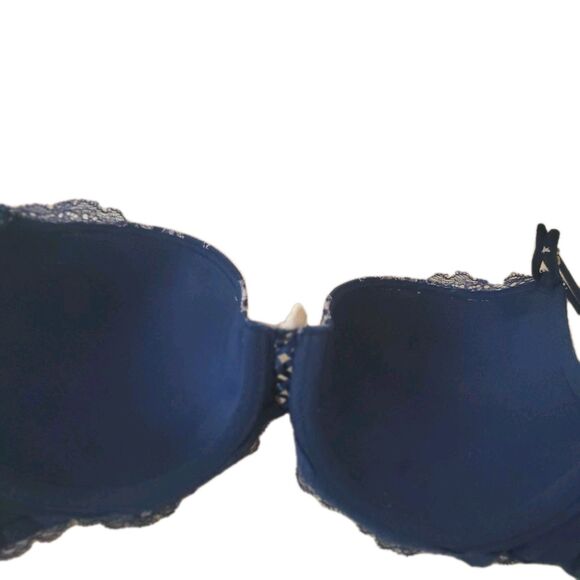 Victoria Secret Demi Padded Bra 34B ID# 36007072 Navy Pink Lace Bows Push Up - Picture 9 of 11